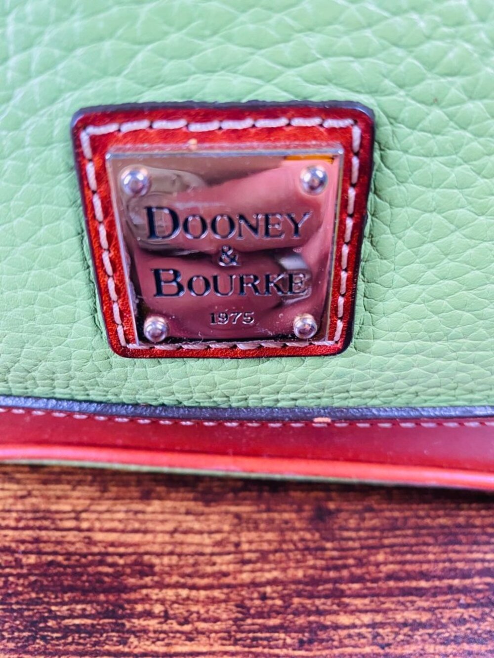 Vintage Dooney & Bourke Zip Zip Satchel Green & Brown Leather Handbag - Picture 12 of 16